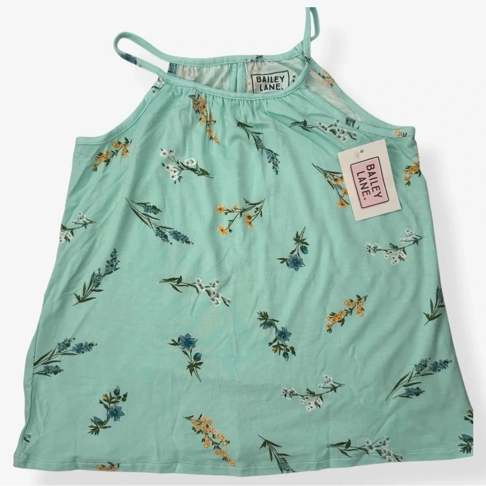 Bailey Lane Green Floral Ruffle Criss Cross Back Tank Top Medium 8-10